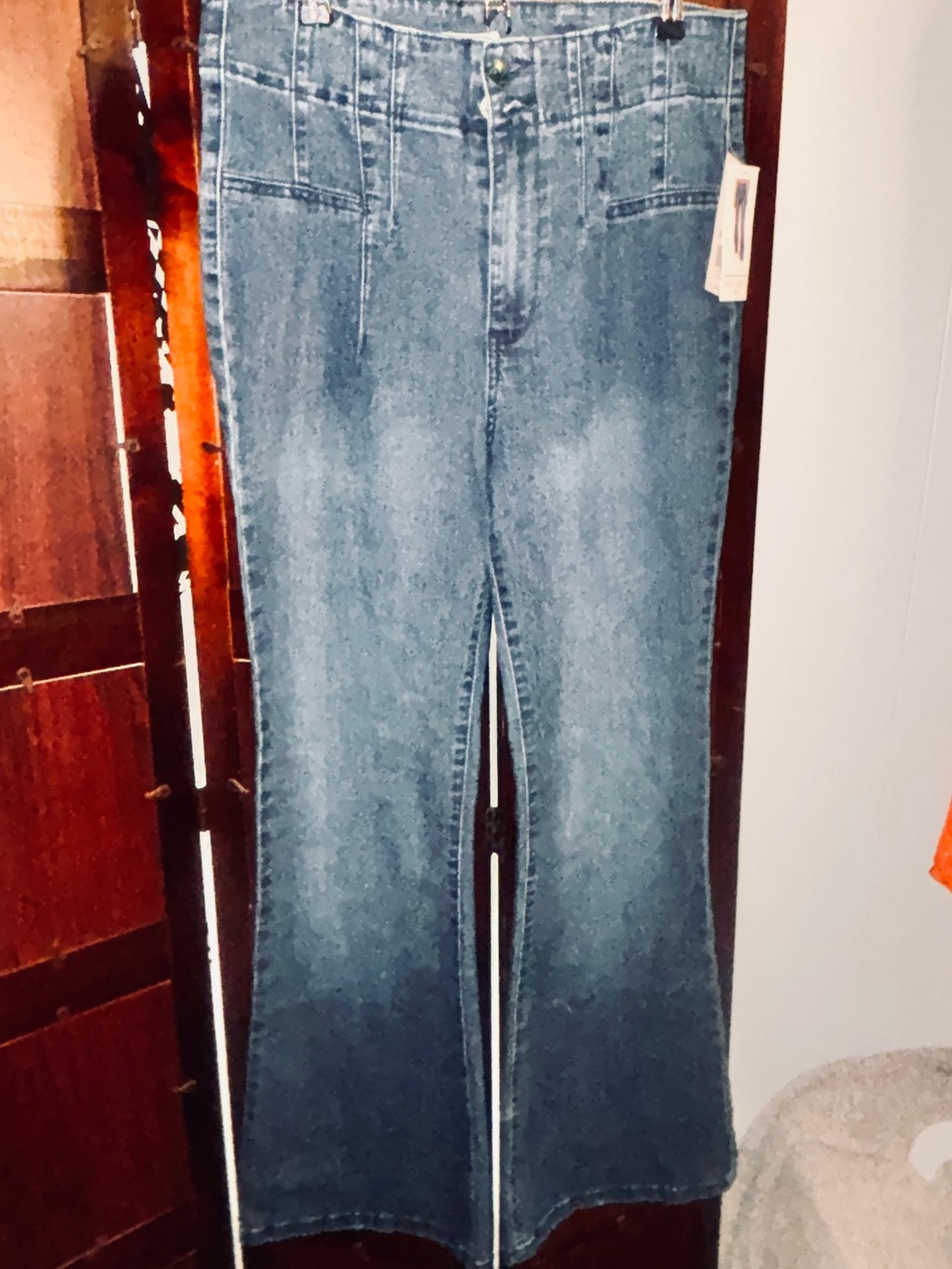 True Craft Corset‑Waist Flare Denim — Snatched Fit, Size 12